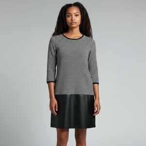 Lauren Ralph Lauren Shift Dress Houndstooth Knit Faux Leather Black White